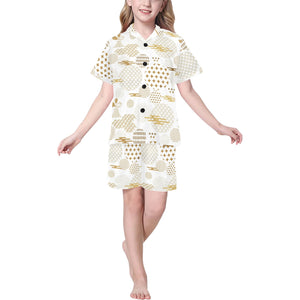 Beautiful gold japanese pattern Kids' Boys' Girls' V-Neck Short Pajama Set