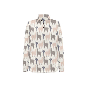 Llama Alpaca pattern Women's Long Sleeve Polo Shirt