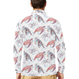 Watercolor sea turtle jellyfish pattern Men's Long Sleeve Polo Shirt