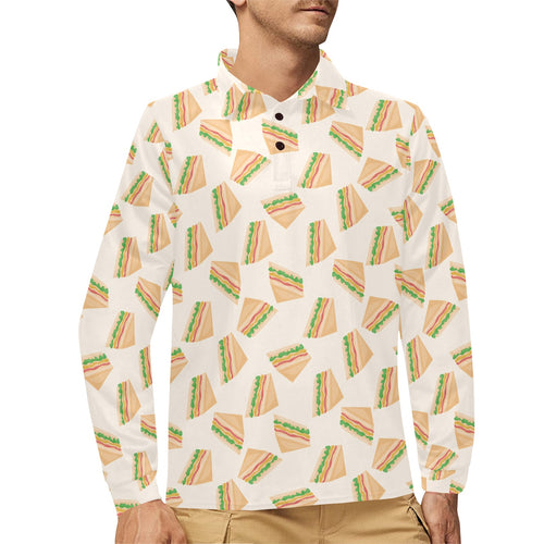 Sandwich Pattern Print Design 01 Men's Long Sleeve Polo Shirt