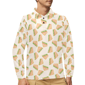 Sandwich Pattern Print Design 01 Men's Long Sleeve Polo Shirt