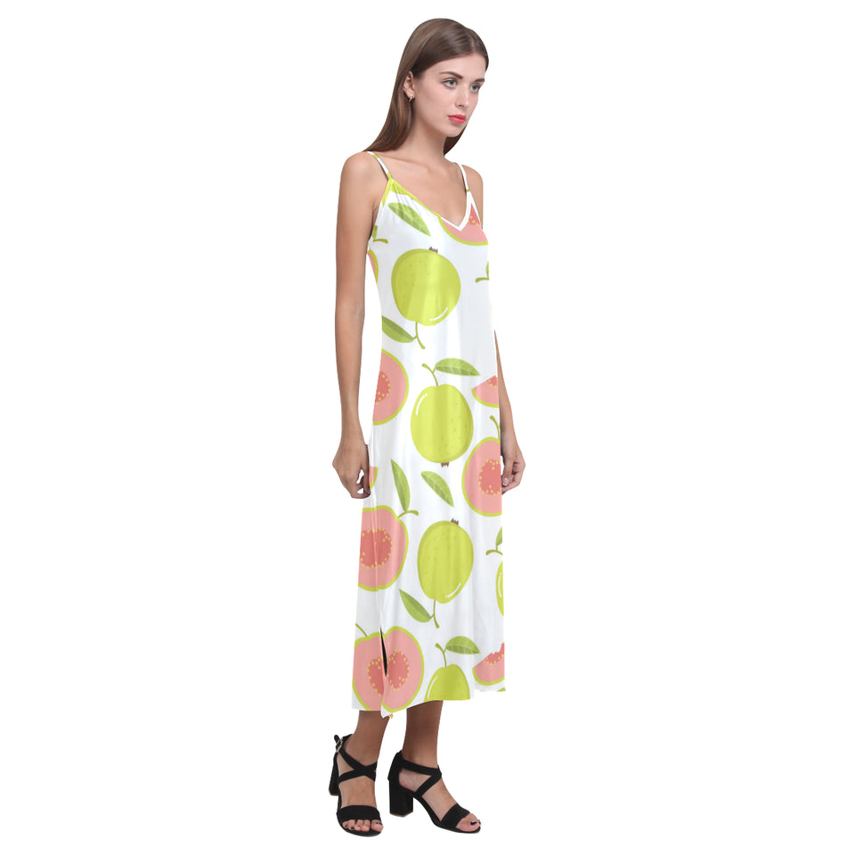 Guava pattern V-Neck Open Fork Long Dress