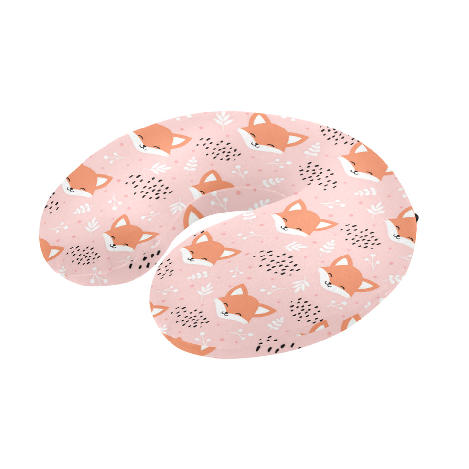 Cute fox pattern pink background U-Shaped Travel Neck Pillow