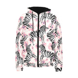 Zebra pink flower background Men's Padded Hooded Jacket