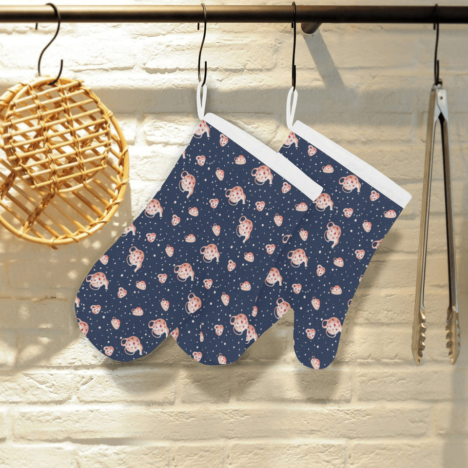 Tea pots Pattern Print Design 04 Heat Resistant Oven Mitts