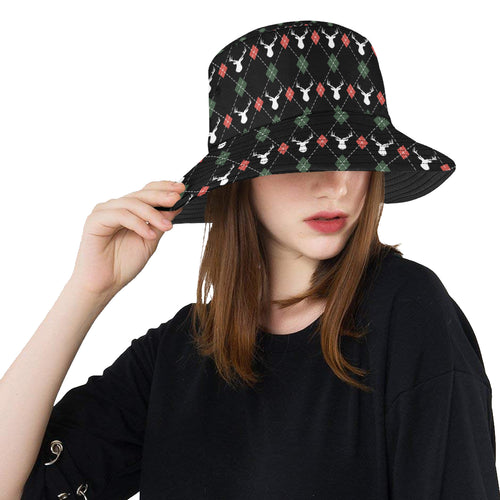 Deer Christmas new year pattern argyle Unisex Bucket Hat