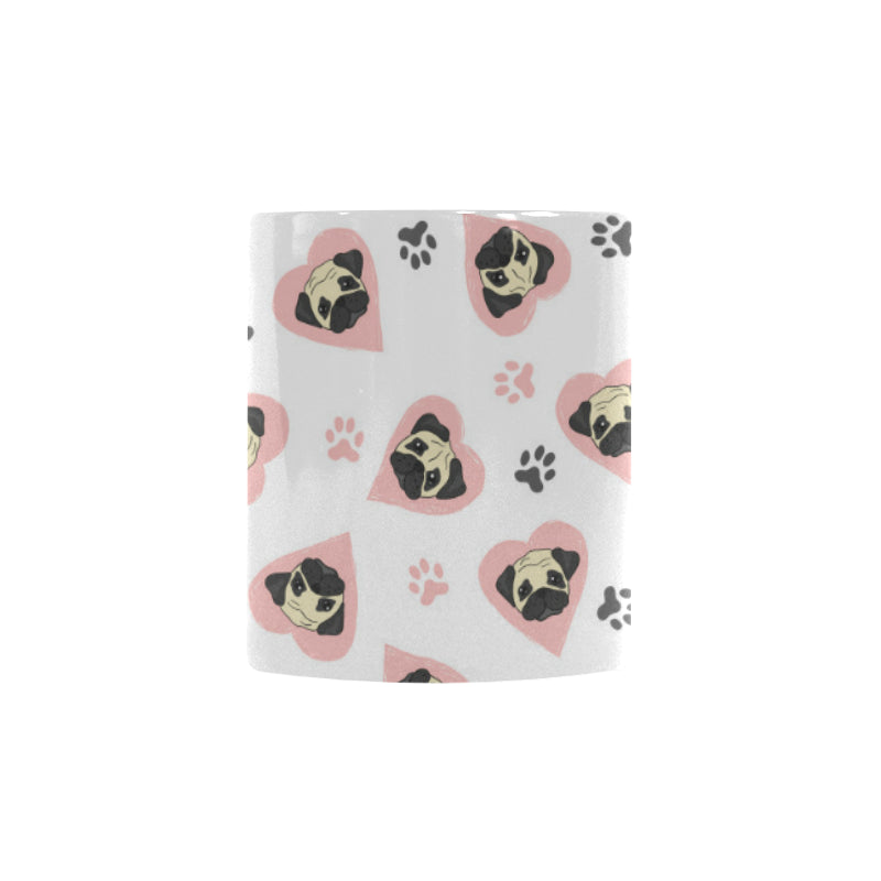 Cute pugs pink heart paw pattern Morphing Mug Heat Changing Mug