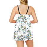 Peacock feather pattern Chest Sexy Pleated Two Piece Swim Dress