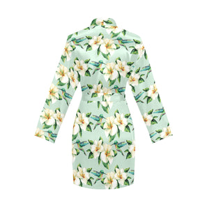 Hummingbird Pattern Print Design 01 Women's Long Sleeve Belted Night Robe