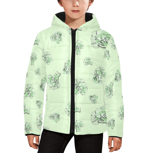 broccoli sketch pattern Kids' Boys' Girls' Padded Hooded Jacket