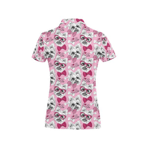 Yorkshire Terrier Pattern Print Design 03 Women's All Over Print Polo Shirt