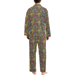 Music Notes Pattern Print Design 05 Men's Long Pajama Set