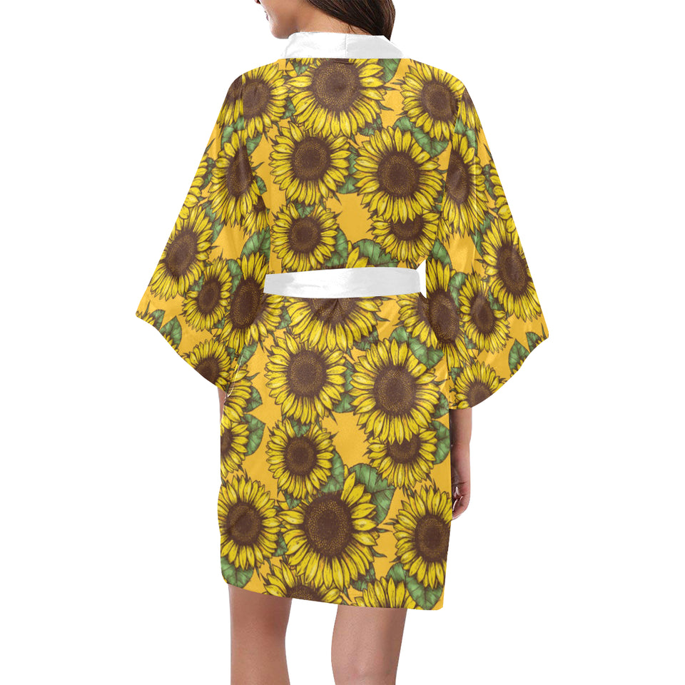 Sunflower pattern Women's Short Kimono Robe