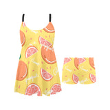 Grapefruit yellow background Chest Sexy Pleated Two Piece Swim Dress