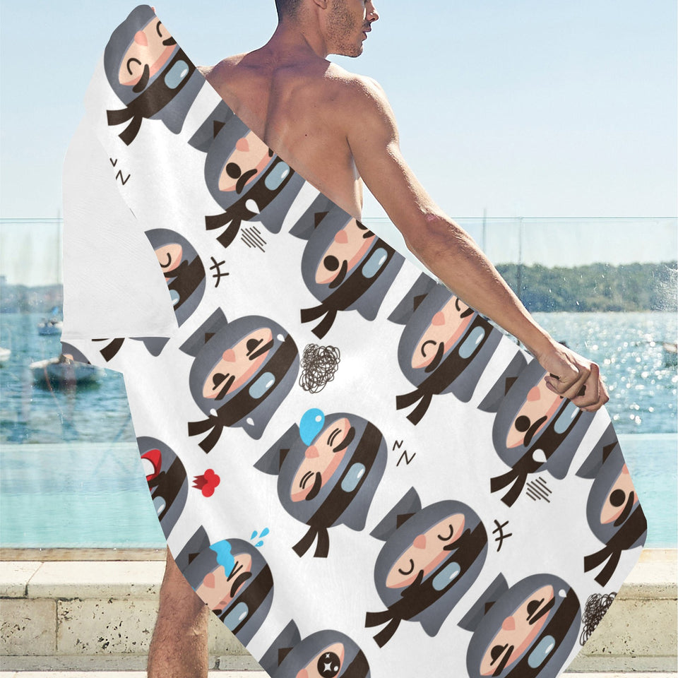 Cute ninja design pattern Beach Towel