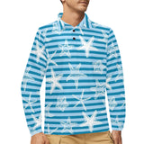 Starfish blue blackground Men's Long Sleeve Polo Shirt