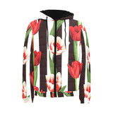 red and white tulips pattern Men's Padded Hooded Jacket
