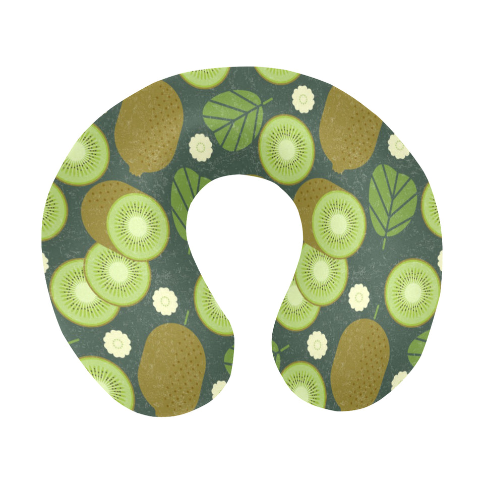 Whole sliced kiwi leave and flower U-Shaped Travel Neck Pillow