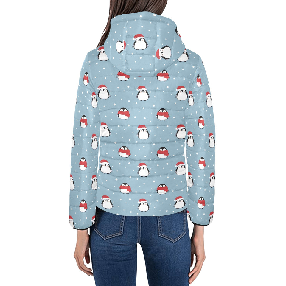 Cute penguin christmas snow pattern Women's Padded Hooded Jacket