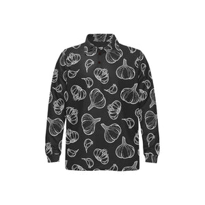 Garlic pattern black background Men's Long Sleeve Polo Shirt