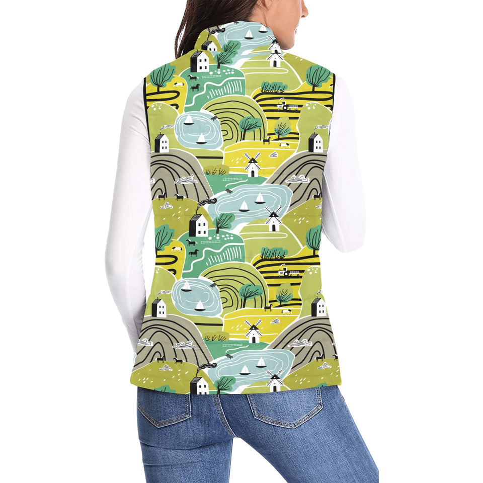 Hand drawn windmill pattern Women's Padded Vest