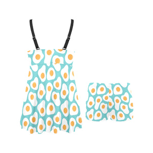 Fried Eggs Pattern Print Design 04 Chest Sexy Pleated Two Piece Swim Dress