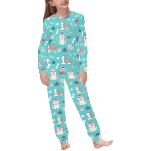 Christmas cute siberian husky puppie pattern Kids' Boys' Girls' All Over Print Pajama Set