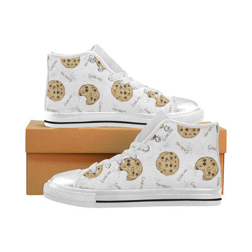 Sketch style cookie pattern Women's High Top Canvas Shoes White