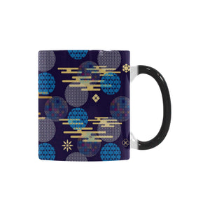 Blue japanese pattern cloud wave flower Morphing Mug Heat Changing Mug