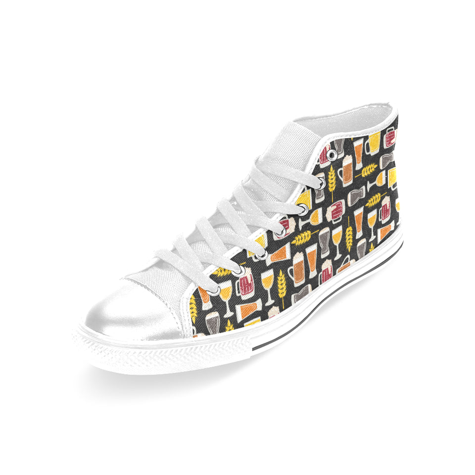 Beer type pattern Women's High Top Canvas Shoes White