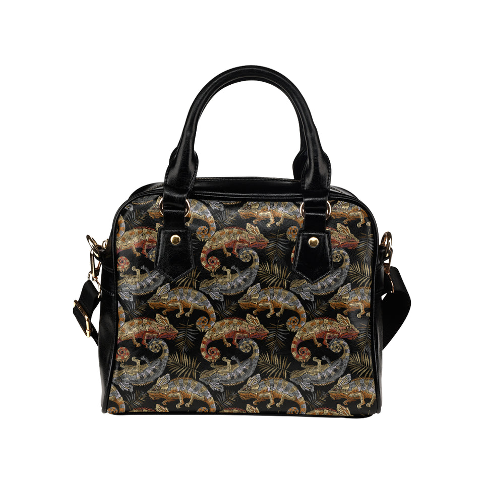 Chameleon lizard tropical leaves palm tree Shoulder Handbag