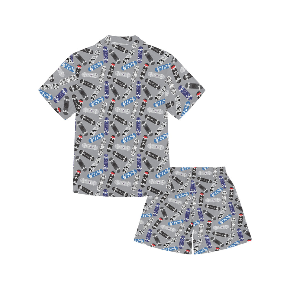 Skate Board Pattern Print Design 03 Kids' Boys' Girls' V-Neck Short Pajama Set