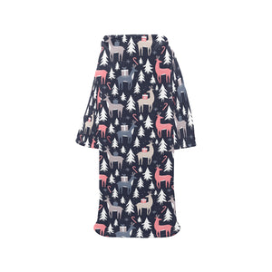 Deers Winter Christmas pattern Blanket Robe with Sleeves