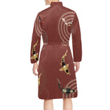 Koi Fish Carp Fish red background Men's Long Sleeve Belted Night Robe