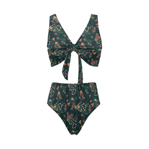 Snake forest pattern Chest Bowknot High Waisted Bikini Swimsuit