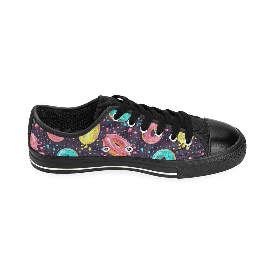 Colorful donut glaze pattern Men's Low Top Canvas Shoes Black
