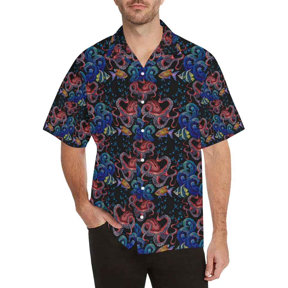 Octopus sea wave tropical fishe pattern Men's All Over Print Hawaiian Shirt