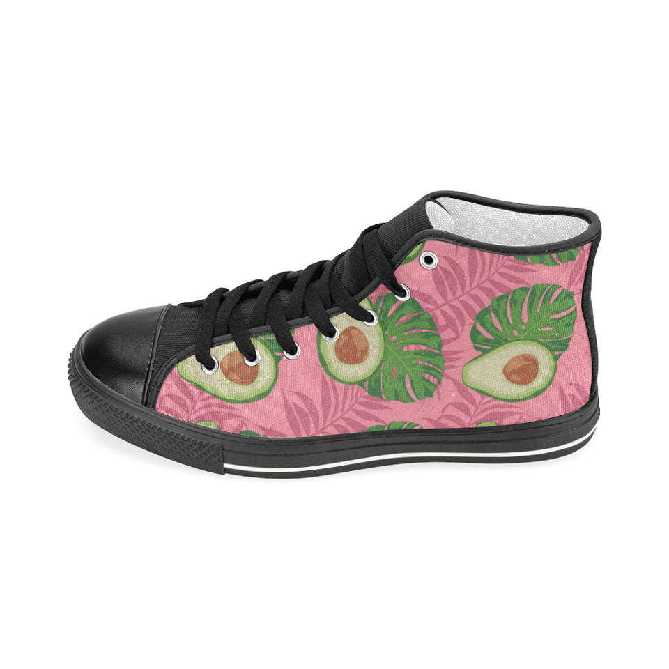 Avocado slices leaves pink back ground Men's High Top Canvas Shoes Black