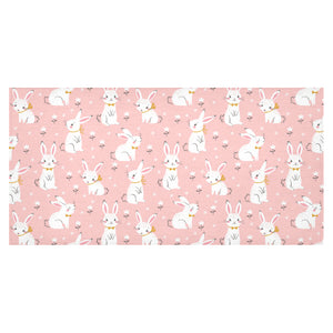 Cute white rabbit flower pink background Tablecloth