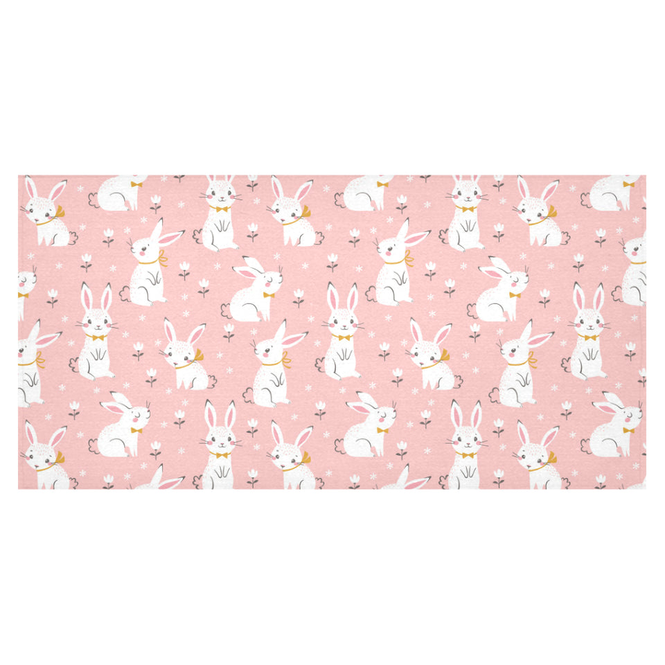 Cute white rabbit flower pink background Tablecloth