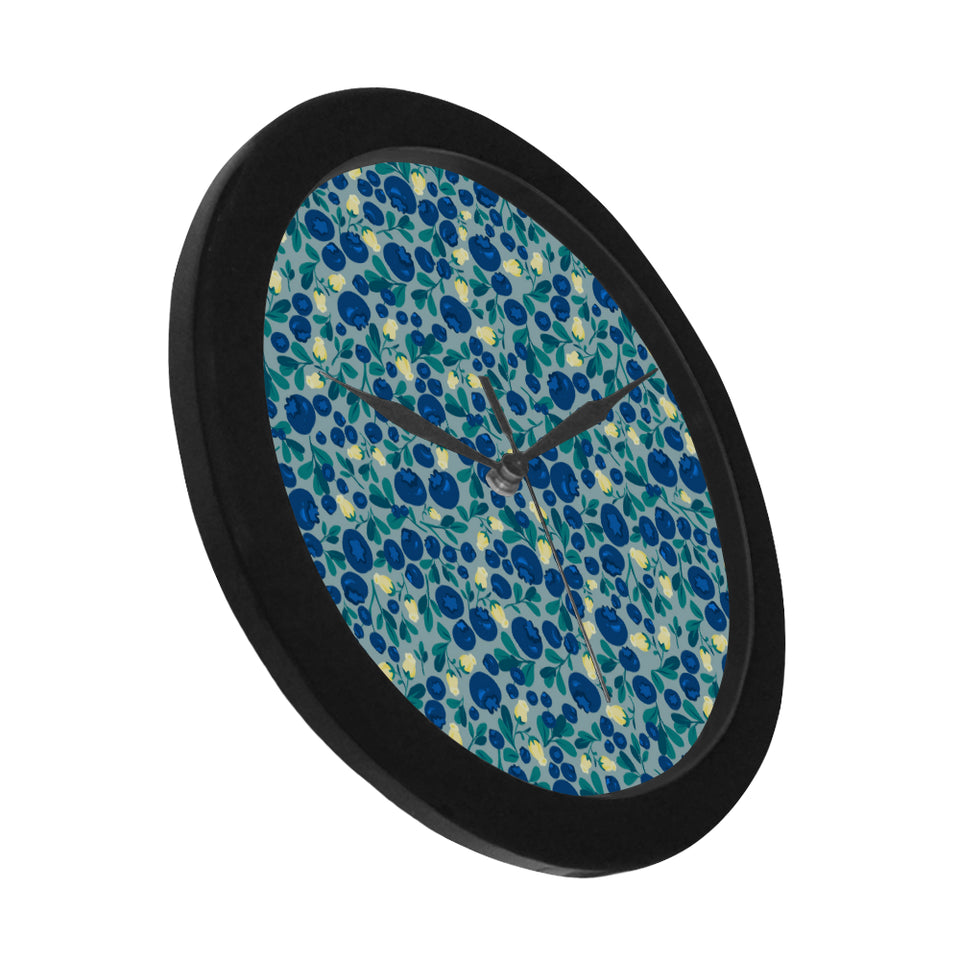 blueberry design pattern Elegant Black Wall Clock
