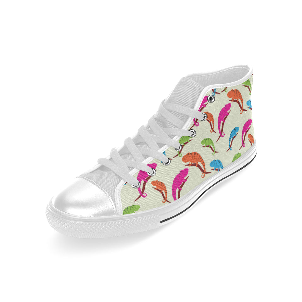 Colorful Chameleon lizard pattern Men's High Top Canvas Shoes White