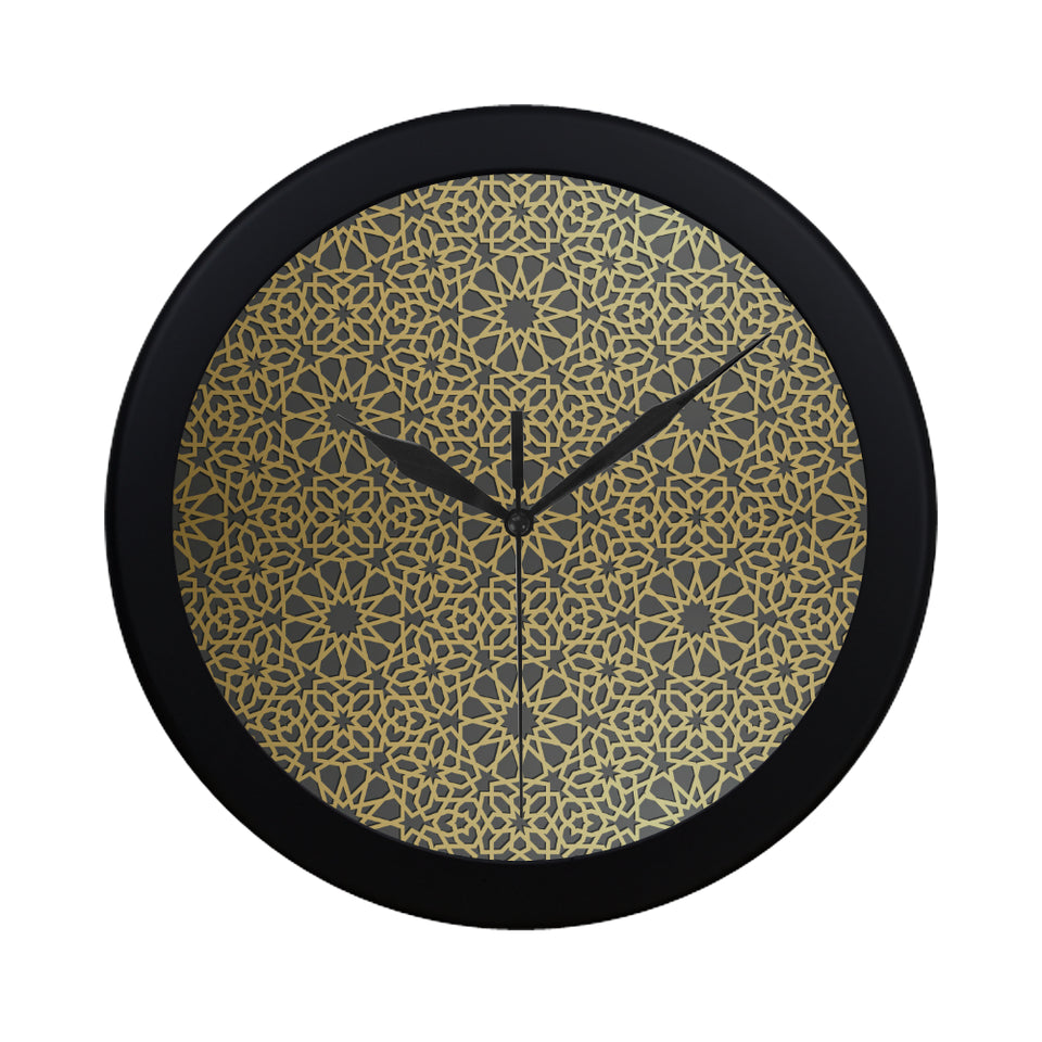 arabic star gold pattern Elegant Black Wall Clock