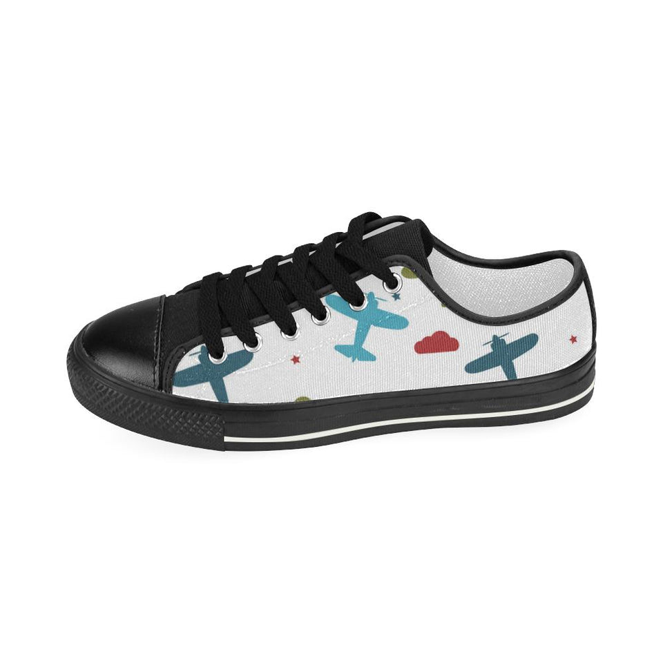 Airplane star cloud colorful Kids' Boys' Girls' Low Top Canvas Shoes Black