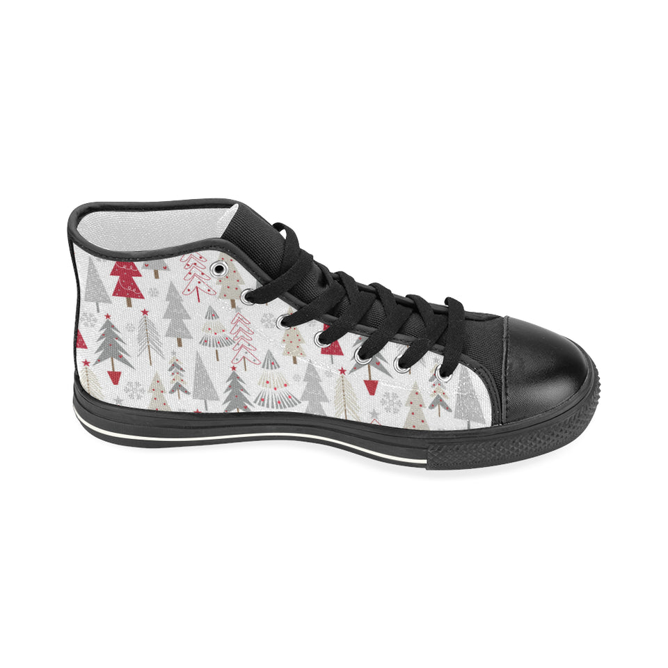 Cute Christmas tree pattern Women's High Top Canvas Shoes Black