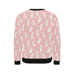 Cute white rabbit flower pink background Men's Crew Neck Sweatshirt