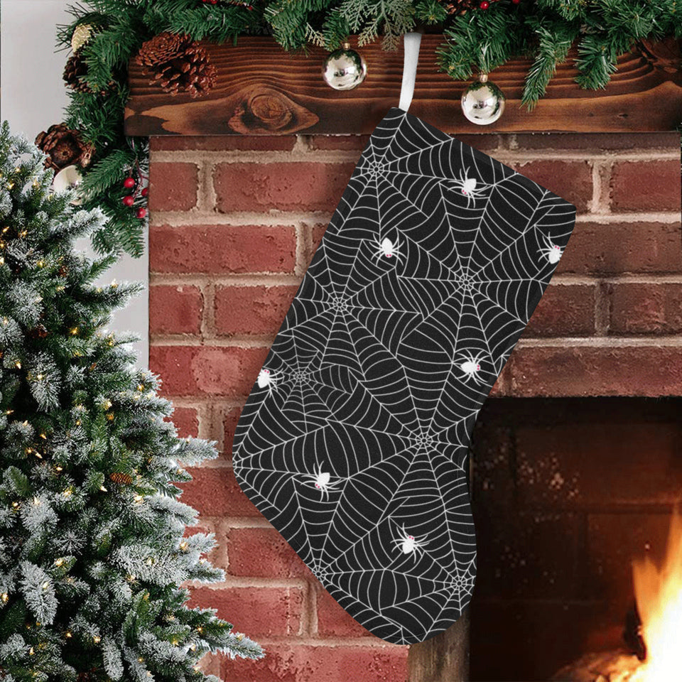 Spider web design pattern Black background white c Christmas Stocking