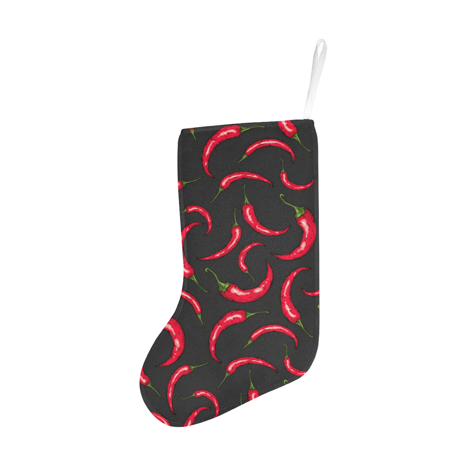 Chili peppers pattern black background Christmas Stocking