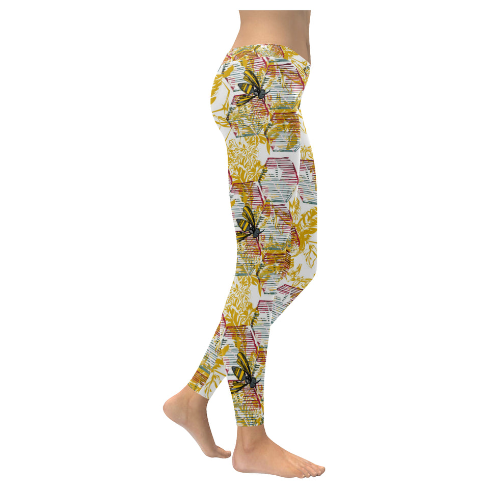 Cool Bee honeycomb leaves pattern Women's Legging Fulfilled In US