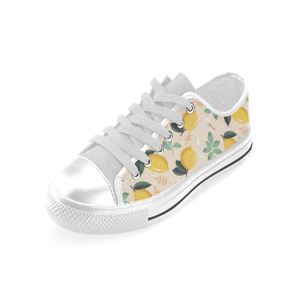 lemon flower leave pattern Men's Low Top Canvas Shoes White